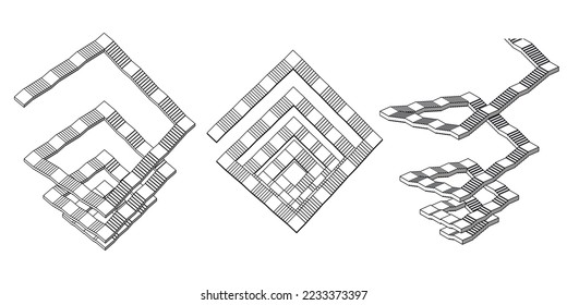 Different high angle view of 3d staircases, vector illlustration
