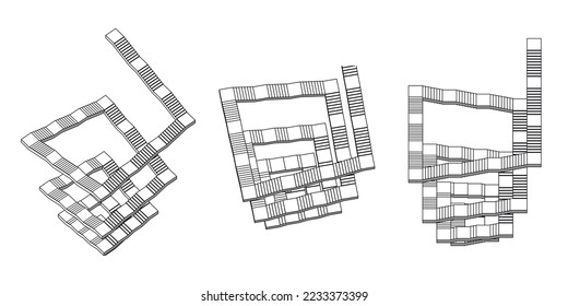 Different high angle view of 3d staircases, vector illlustration