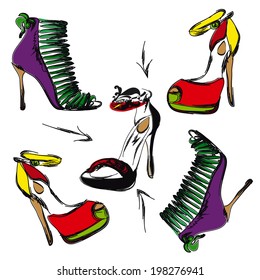 Different high-heeled shoes