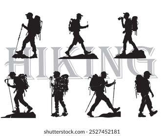 different hikers full isolated silhouette 