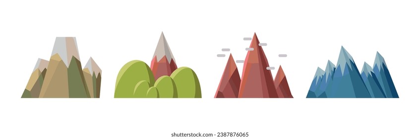 Different Hill and Mountains with High Peak Flat Vector Set