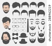 different hipster style haircuts, glasses, beard, mustache, bowtie and hats collection. man faces avatar creator. create your own hipster icons for social media or web site