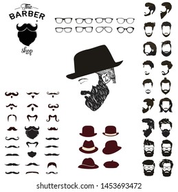 different hipster style haircuts, glasses, beard, mustache and hats collection. man faces avatar creator. create your own hipster icons for social media or web site,Vector illustration Design.