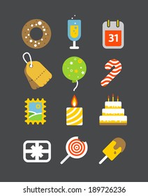 Diferentes iconos de vacaciones con esquinas redondeadas. Ilustración del vector