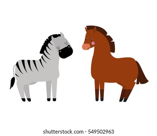 Different horses breed vector set.