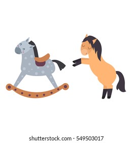 Different horses breed vector set.