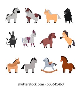 Different horses breed vector set.