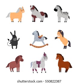 Different horses breed vector set.
