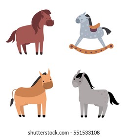 Different horses breed vector set.