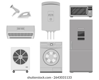 Different household appliances on a clean white background. Vector illustration.