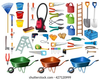 Different household tools and equipments illustration