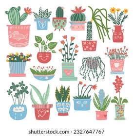 Different houseplants set. Home, office decoration cartoon vector