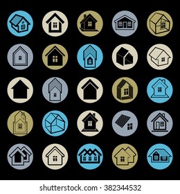 Different houses icons for use in graphic design, set of mansion conceptual symbols, vector abstract property images. Real estate business abstract emblems collection.