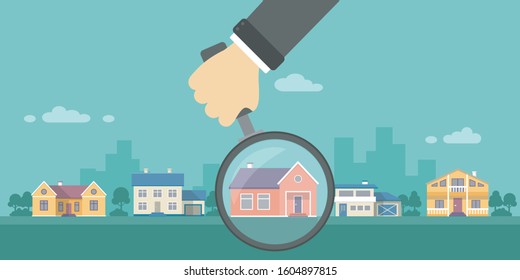 different houses pack set icons searching for house rent