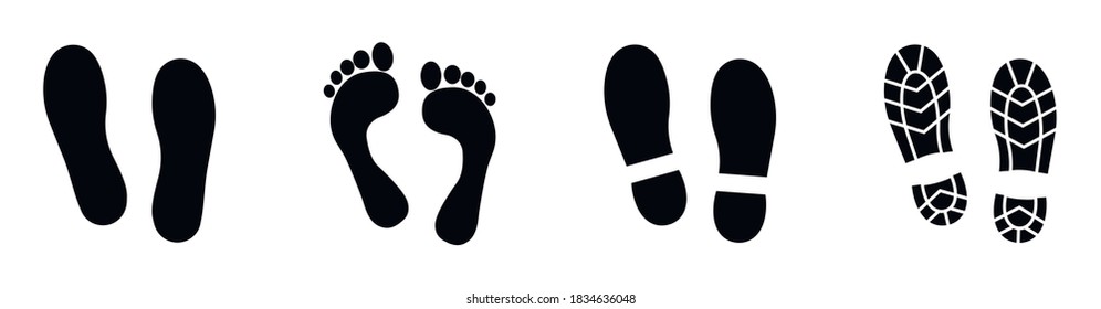 Different human footprints icons. Set human footprints vector. Different human footprints icon collection. Vector illustration