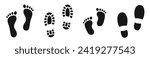 Different human footprints. Imprint soles shoes silhouette. Baby children footprint, Shoes for children and adults, adults and children