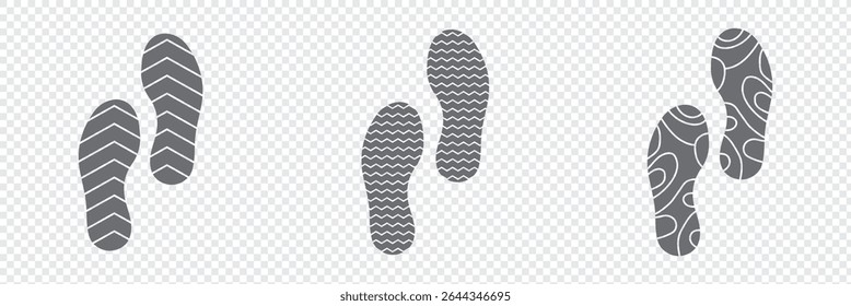 Different human footprints. Imprint soles shoe silhouette. adults steps Flat style collection. Human footprints icon set.