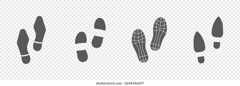 Different human footprints. Imprint soles shoe silhouette. adults steps Flat style collection. Human footprints icon set.
