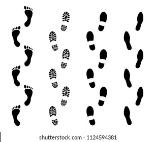 Different human footprints. Vector illustration