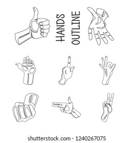 Different human hand positions outline icons set for web and mobile design