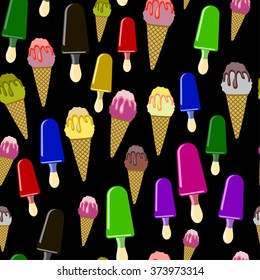 Different Ice cream back pattern black seamless