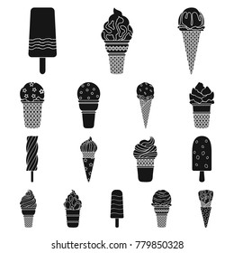 Different ice cream black icons in set collection for design. Dessert and sweetness vector symbol stock web illustration.