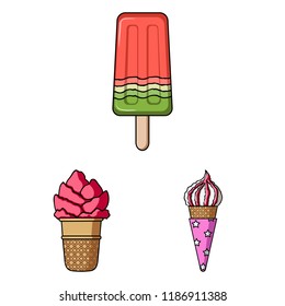 Different ice cream cartoon icons in set collection for design. Dessert and sweetness vector symbol stock web illustration.