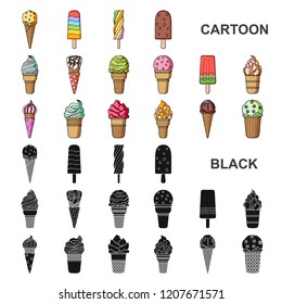 Different ice cream cartoon icons in set collection for design. Dessert and sweetness vector symbol stock web illustration.