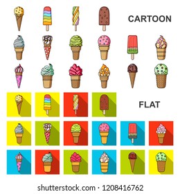 Different ice cream cartoon icons in set collection for design. Dessert and sweetness vector symbol stock web illustration.