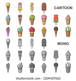 Different ice cream cartoon icons in set collection for design. Dessert and sweetness vector symbol stock web illustration.