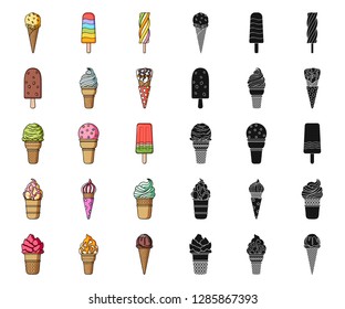 Different ice cream cartoon,black icons in set collection for design. Dessert and sweetness vector symbol stock web illustration.