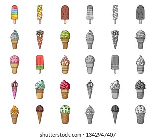 Different ice cream cartoon,mono icons in set collection for design. Dessert and sweetness vector symbol stock web illustration.