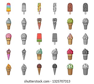 Different ice cream cartoon,monochrom icons in set collection for design. Dessert and sweetness vector symbol stock web illustration.