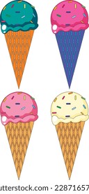 Different ice cream cones illustration