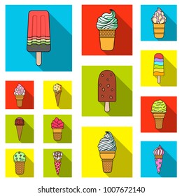 Different ice cream flat icons in set collection for design. Dessert and sweetness vector symbol stock web illustration.