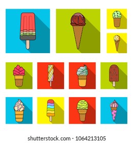 Different ice cream flat icons in set collection for design. Dessert and sweetness vector symbol stock web illustration.