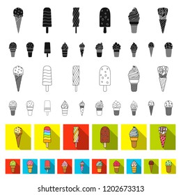 Different ice cream flat icons in set collection for design. Dessert and sweetness vector symbol stock web illustration.