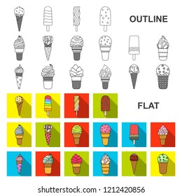 Different ice cream flat icons in set collection for design. Dessert and sweetness vector symbol stock web illustration.