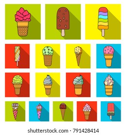 Different ice cream flat icons in set collection for design. Dessert and sweetness vector symbol stock web illustration.