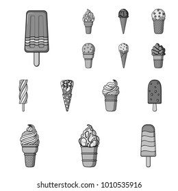 Different ice cream monochrome icons in set collection for design. Dessert and sweetness vector symbol stock web illustration.