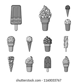 Different ice cream monochrome icons in set collection for design. Dessert and sweetness vector symbol stock web illustration.
