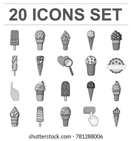 Different ice cream monochrome icons in set collection for design. Dessert and sweetness vector symbol stock web illustration.