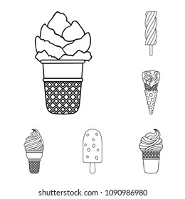 Different ice cream outline icons in set collection for design. Dessert and sweetness vector symbol stock web illustration.
