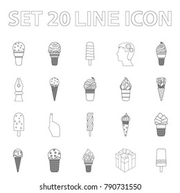 Different ice cream outline icons in set collection for design. Dessert and sweetness vector symbol stock web illustration.