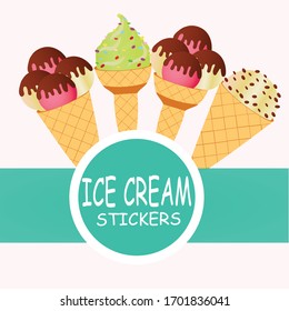 Different ice cream set isolated on white background. Cartoon dessert. Vector illustration
