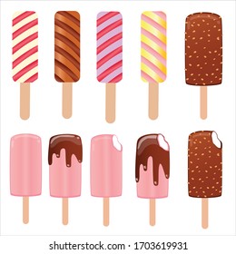 Different ice cream set isolated on white background. Cartoon dessert. Vector illustration