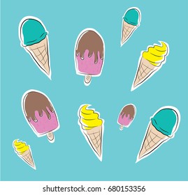 different ice creams vector pattern
hand drawn clip art, flat doodle illustration