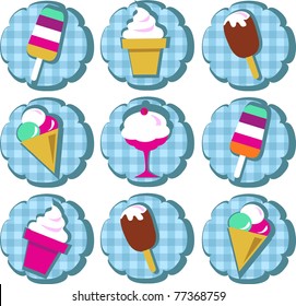 different ice-cream icons on blue background