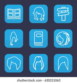 Different icon. set of 9 outline different icons such as woman hairstyle, photo album