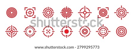Different icon set of targets and destination. Target and aim, targeting and aiming. Crosshair, gun sight vector icons. Bullseye, red target or aim symbol. Military rifle scope, shooting mark. EPS 10